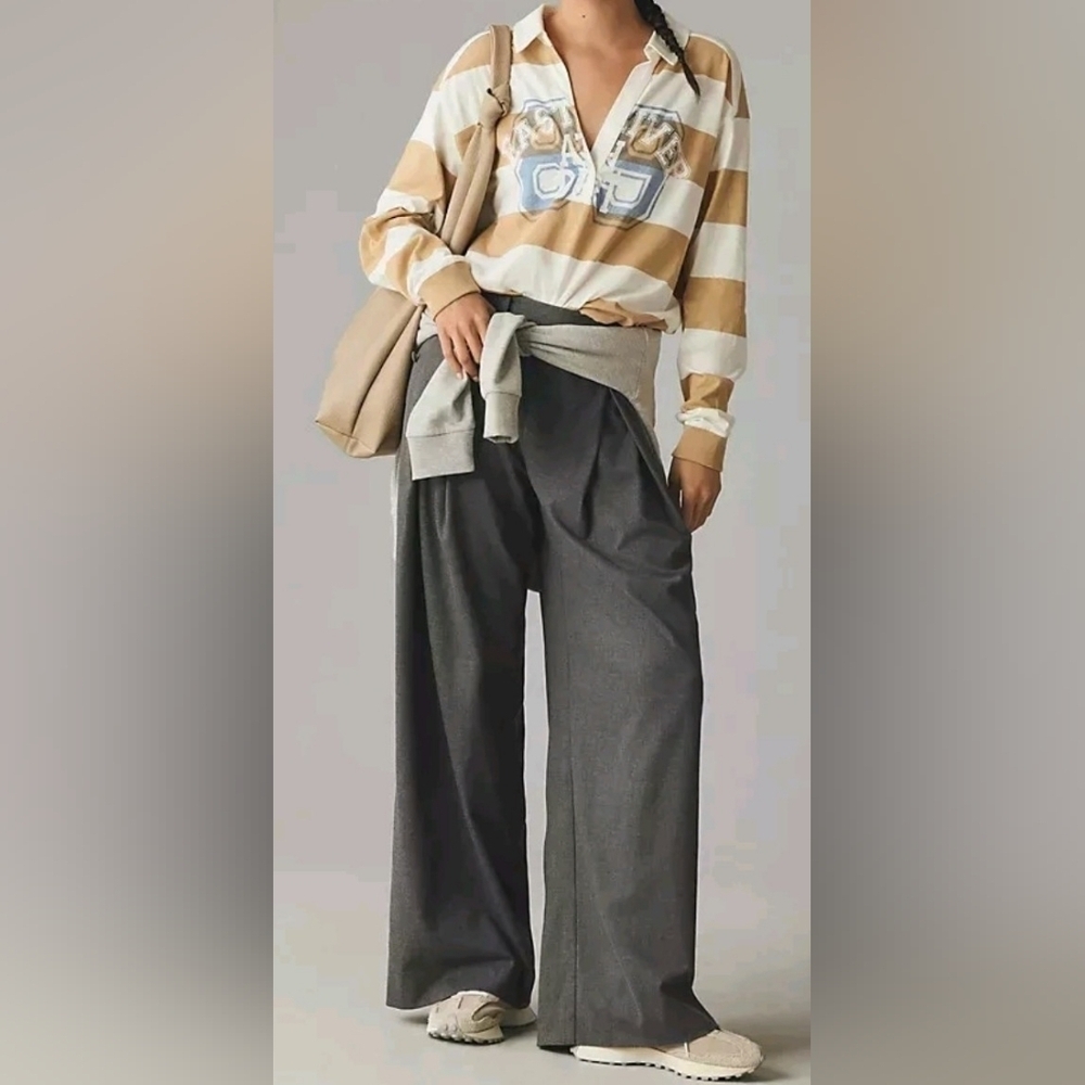Pilcro Rugby Oversized Tan Stripe Long Sleeve Shirt. - Picture 12 of 14